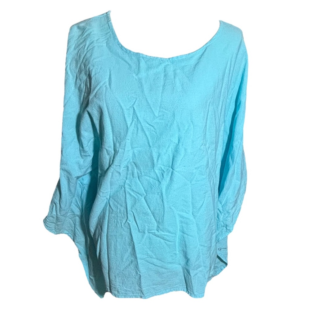 Women’s Sea Breeze of California Cotton Caftan Top in Teal Blue Size Small
